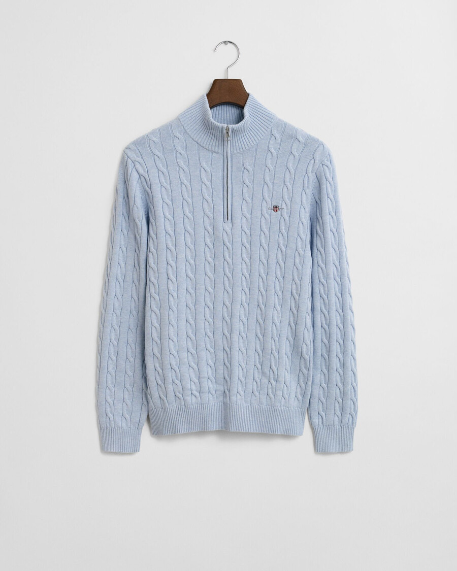 cotton cable knit halfzip sweater - ice blue melange