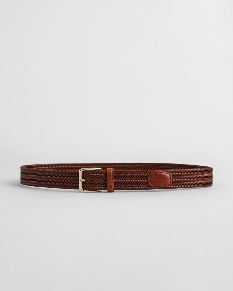 braided elastic leather belt - weathered brown