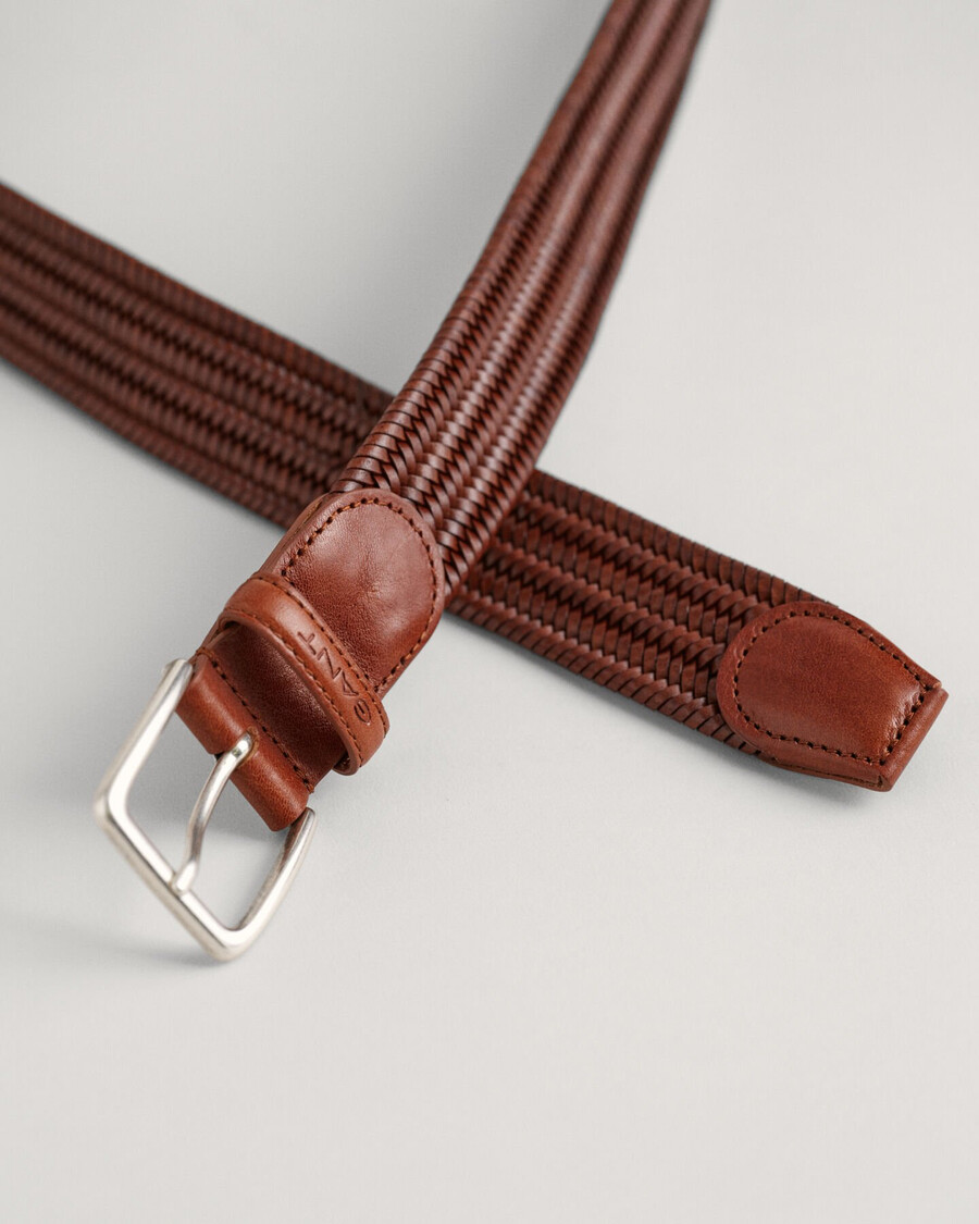 braided elastic leather belt - weathered brown