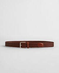 braided elastic leather belt - weathered brown
