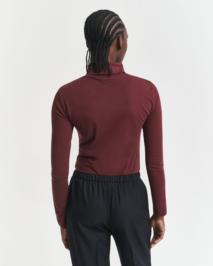 lightweight cotton turtleneck top - plum wine