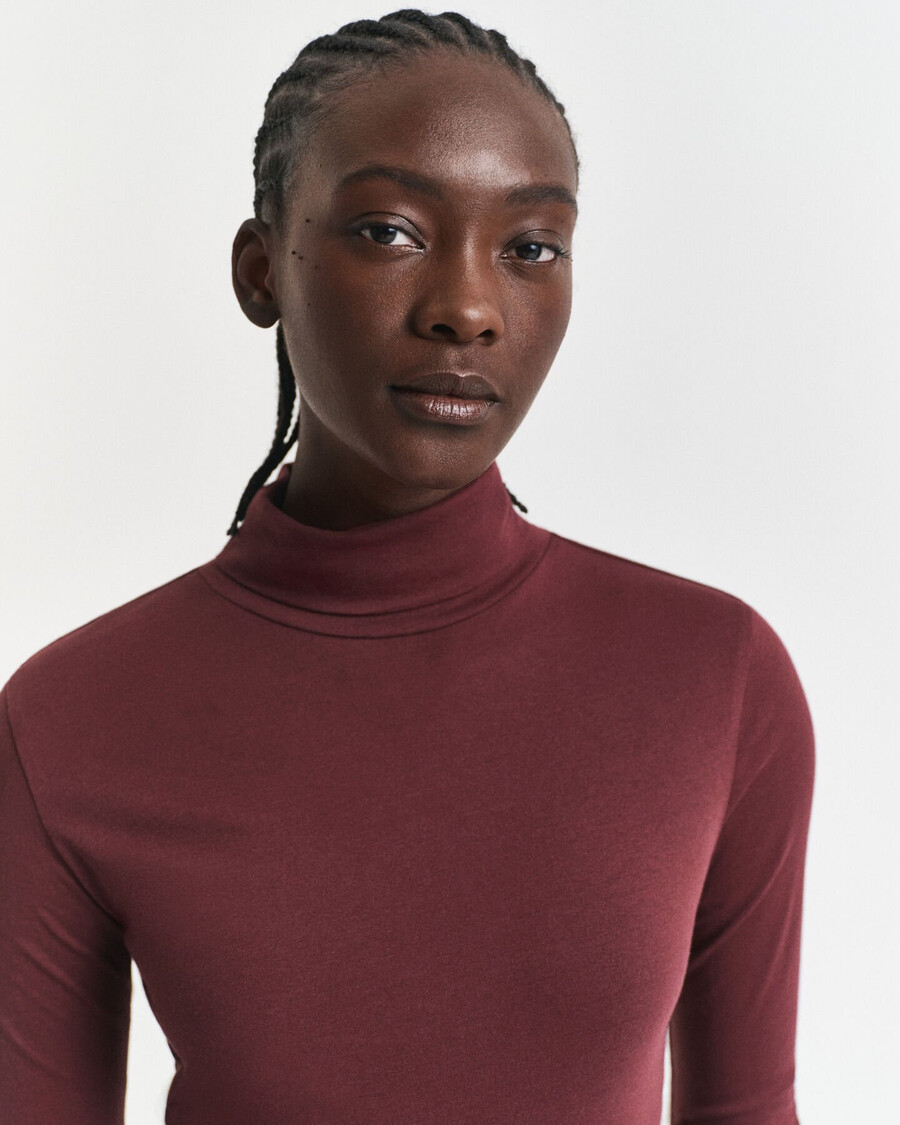 lightweight cotton turtleneck top - plum wine