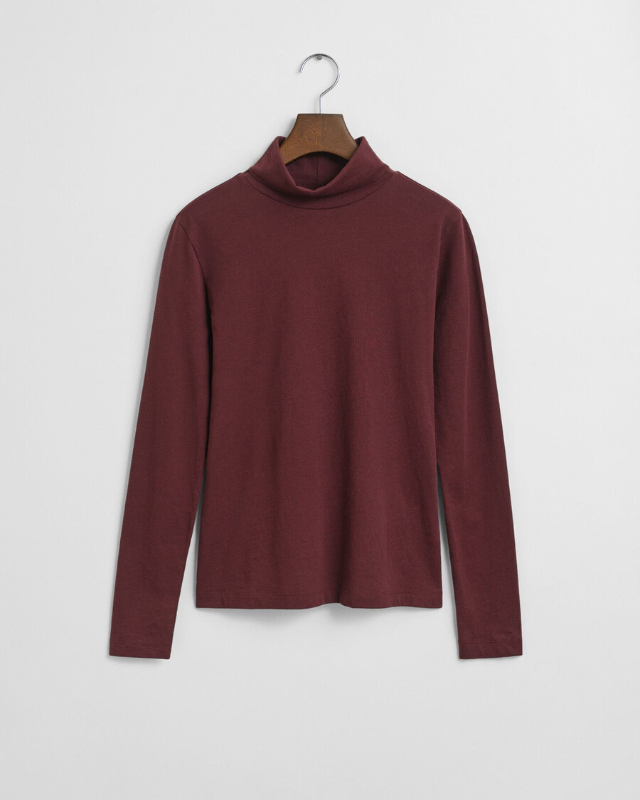 lightweight cotton turtleneck top - plum wine