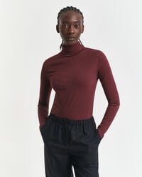 lightweight cotton turtleneck top - plum wine