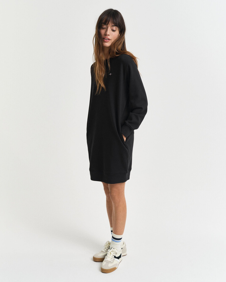 shield crew neck sweat dress - black