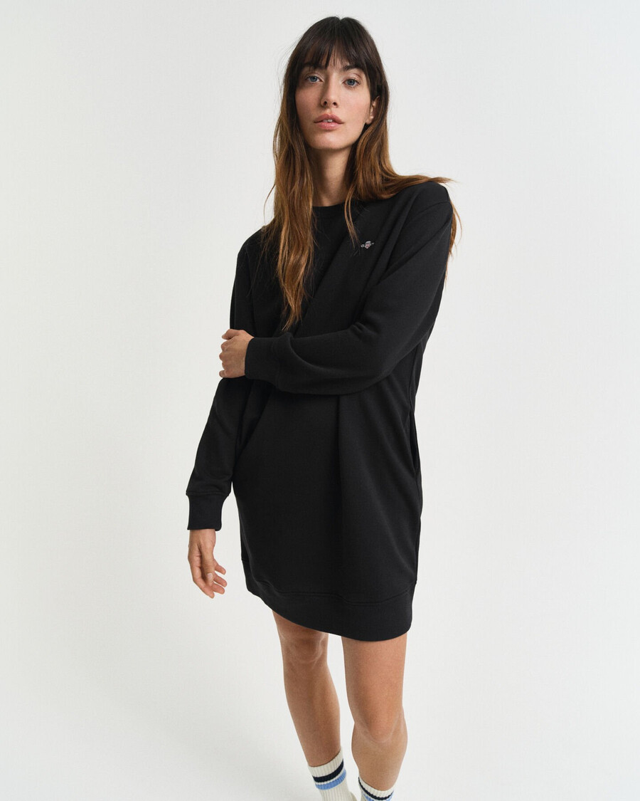 shield crew neck sweat dress - black