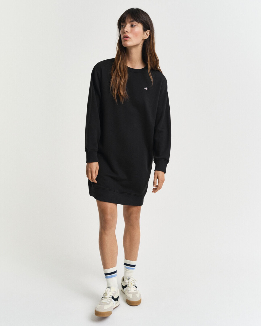 shield crew neck sweat dress - black