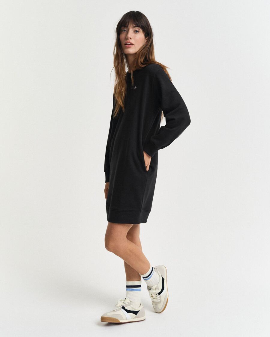 shield crew neck sweat dress - black