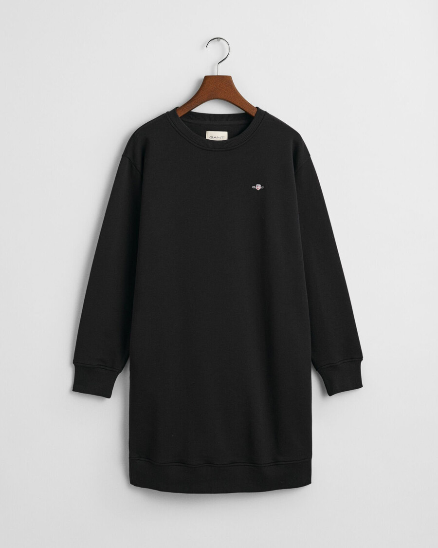 shield crew neck sweat dress - black