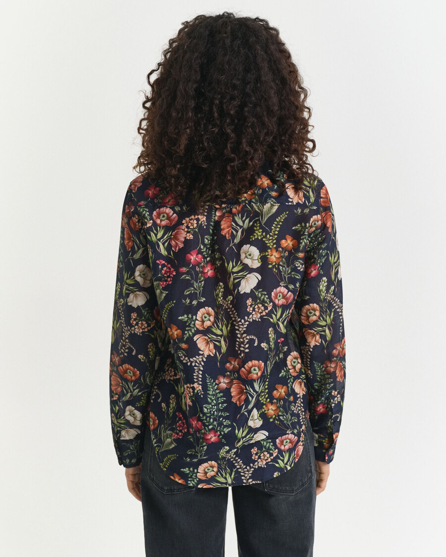 regular fit floral printed cotton silk shirt - evening blue