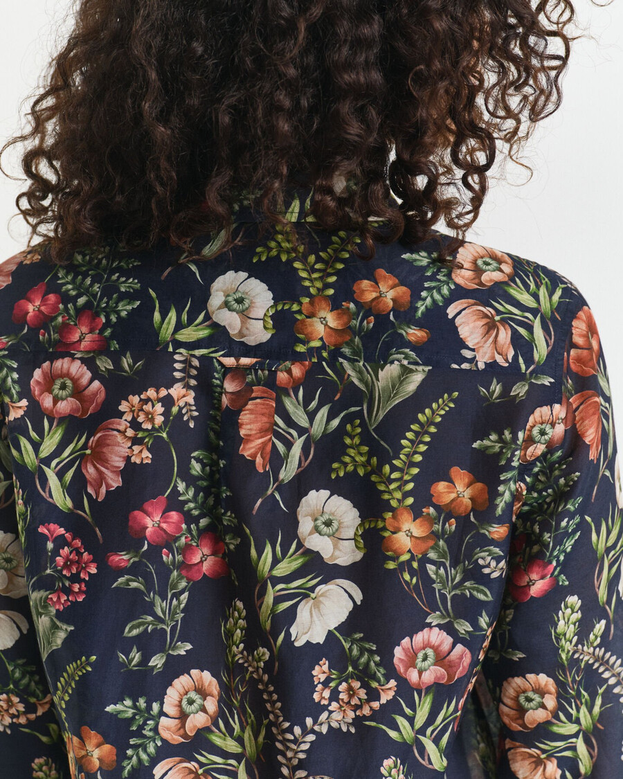regular fit floral printed cotton silk shirt - evening blue
