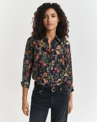 regular fit floral printed cotton silk shirt - evening blue
