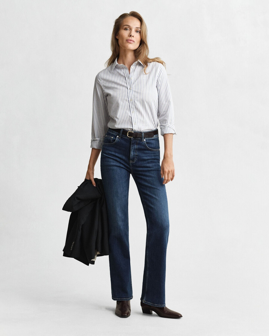 regular fit striped poplin shirt - eggshell