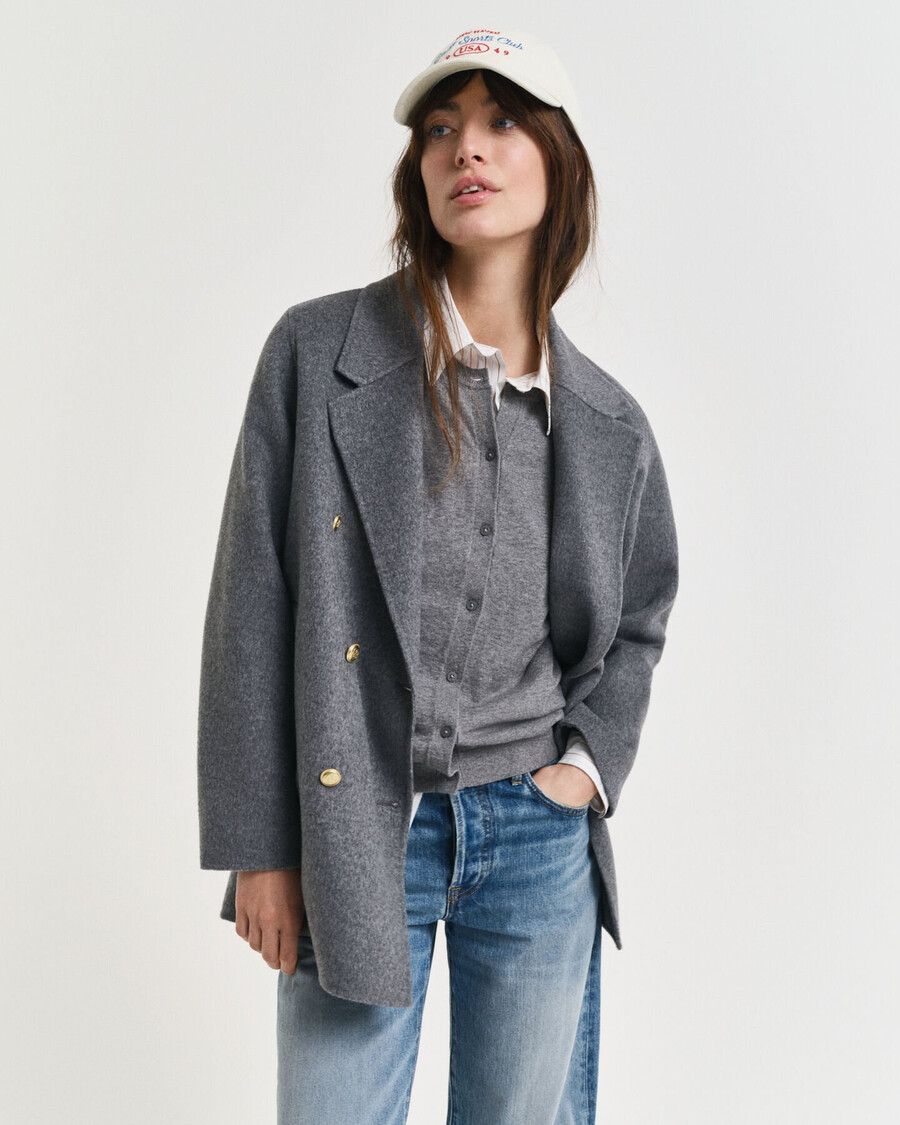 handstitched detail pea coat - charcoal melange