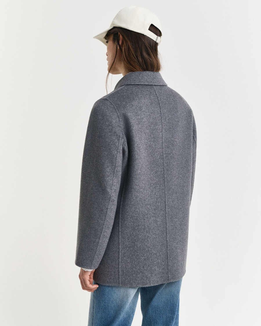 handstitched detail pea coat - charcoal melange