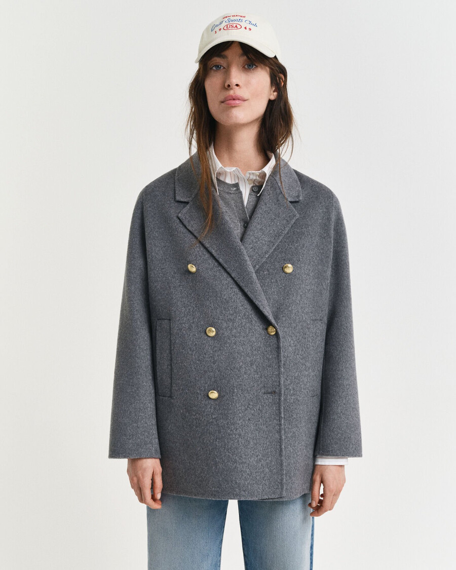 handstitched detail pea coat - charcoal melange