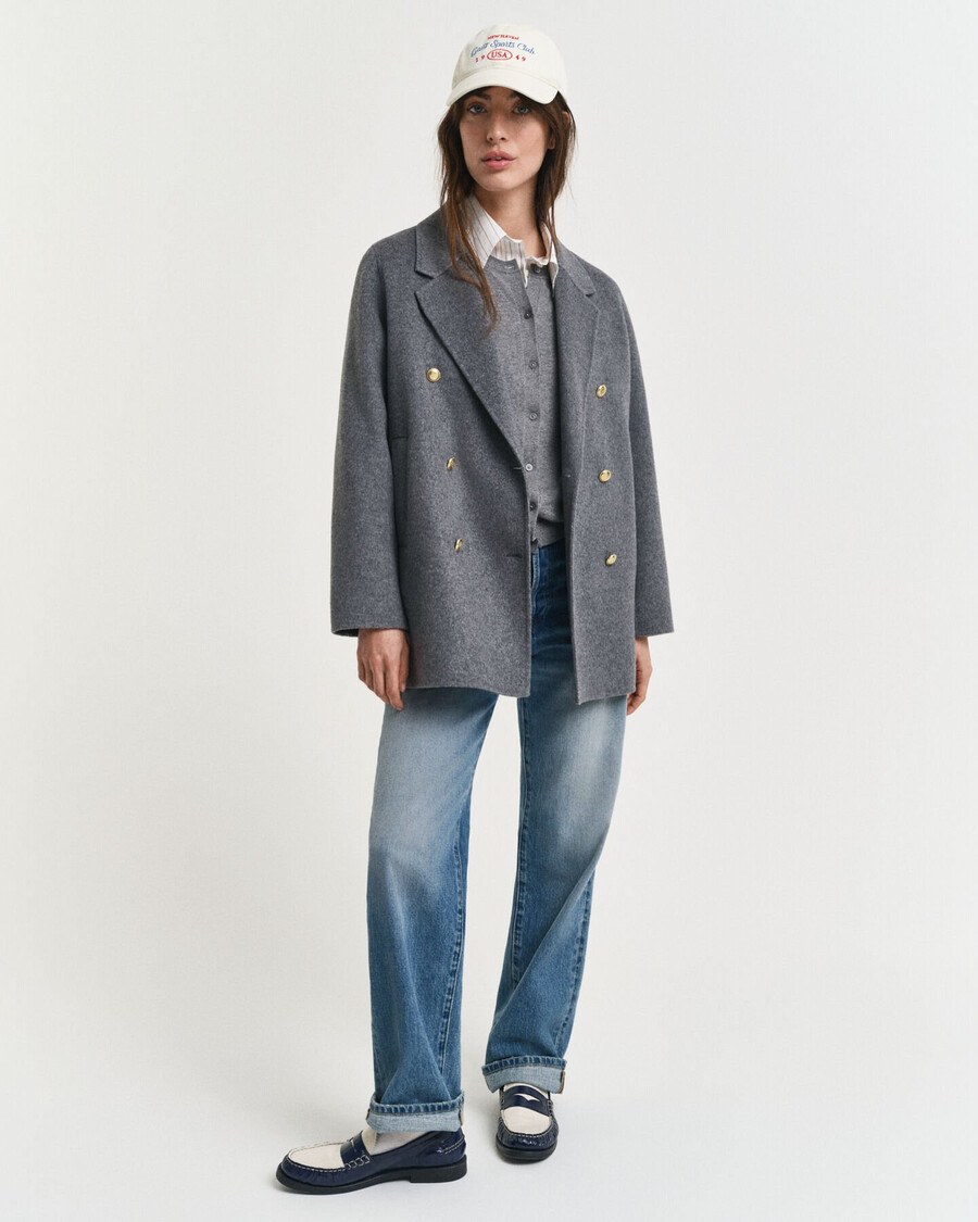 handstitched detail pea coat - charcoal melange