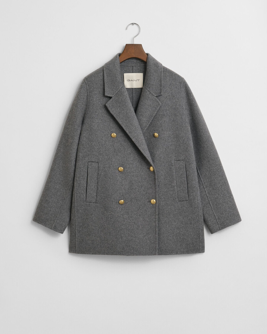handstitched detail pea coat - charcoal melange