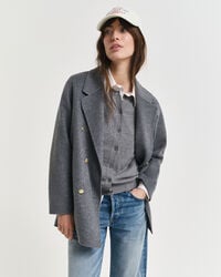 handstitched detail pea coat - charcoal melange