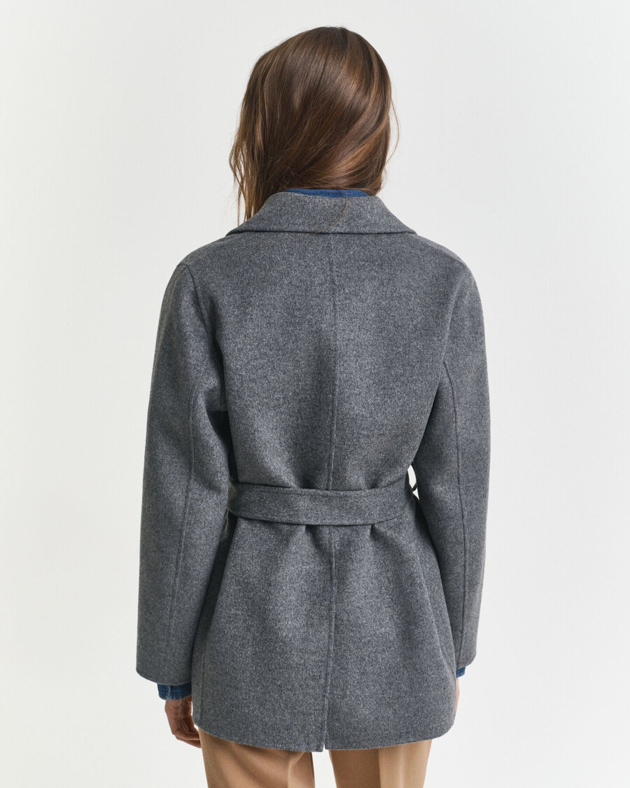 handstitched belted jacket - charcoal melange