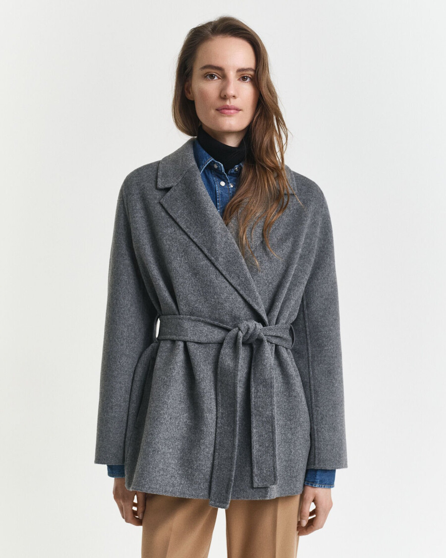 handstitched belted jacket - charcoal melange