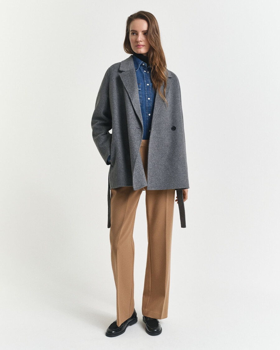 handstitched belted jacket - charcoal melange