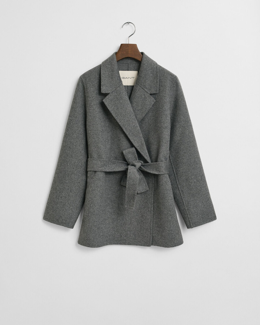 handstitched belted jacket - charcoal melange