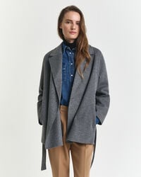 handstitched belted jacket - charcoal melange