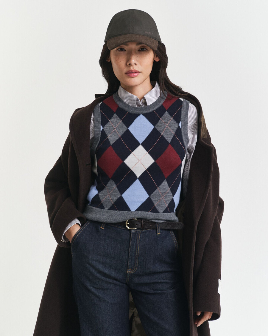 argyle crew neck vest - charcoal melange
