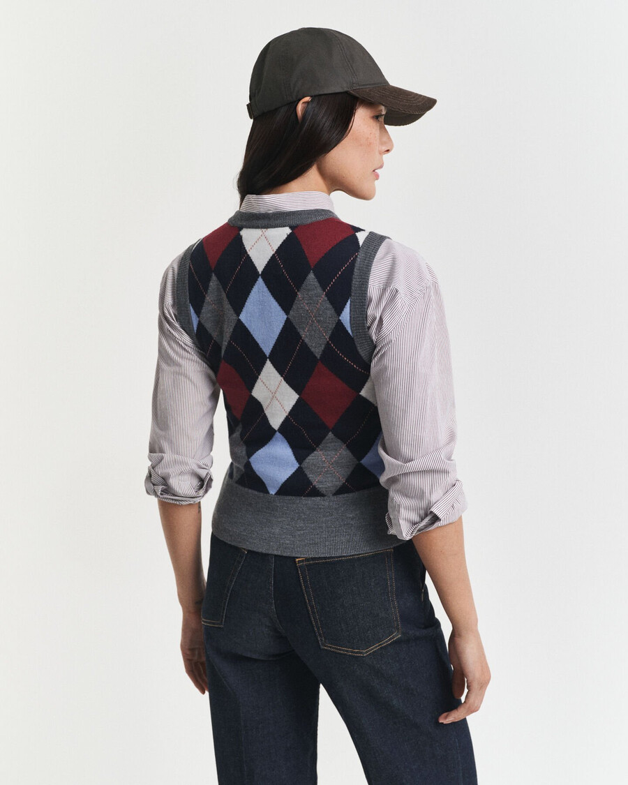 argyle crew neck vest - charcoal melange