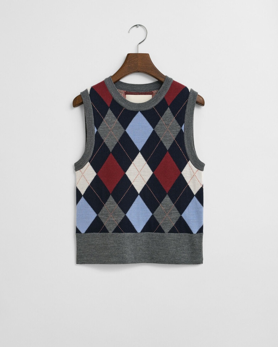 argyle crew neck vest - charcoal melange