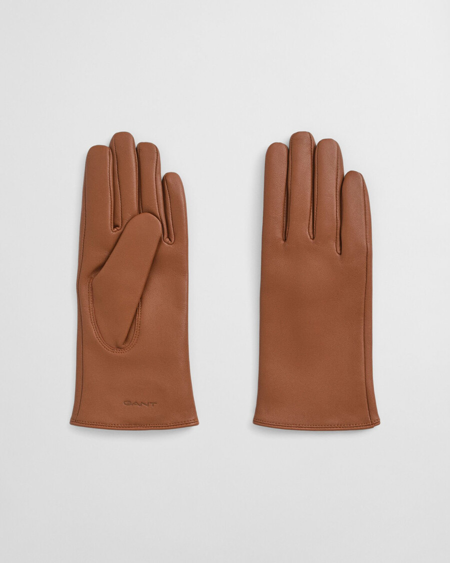 cashmere lined leather gloves - cognac
