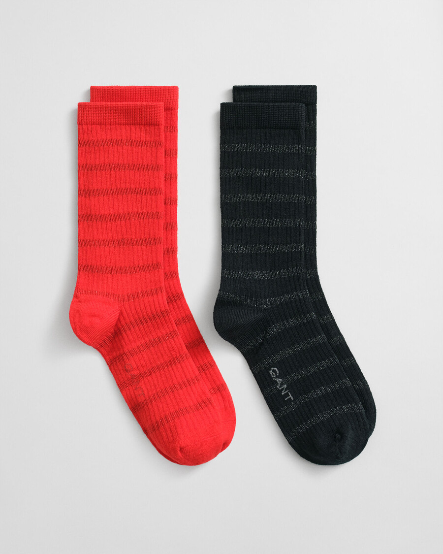 2pack metallic striped socks gift box - bold red