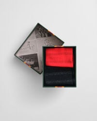 2pack metallic striped socks gift box - bold red